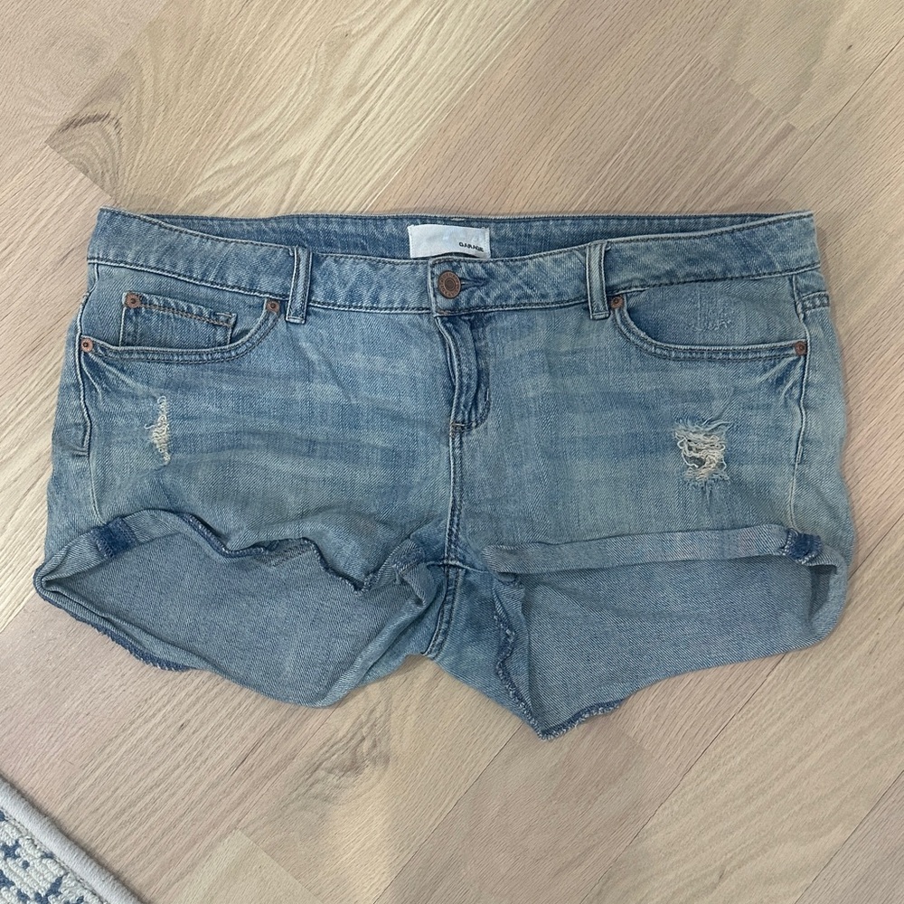 Garage Light Blue Rolled Cuff Distressed Denim Shorts